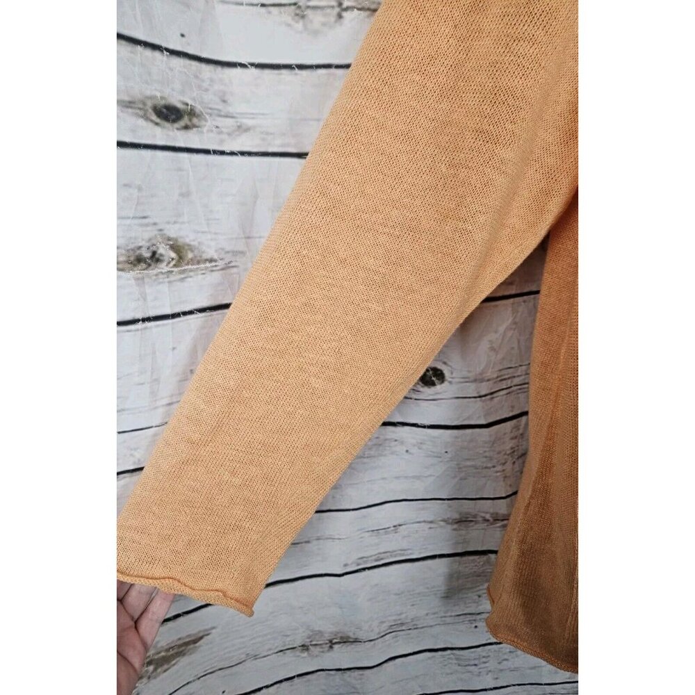 Eileen Fisher Orange Sherbet Sweater Top 100% Linen Beachy Henley Long Sleeves - Picture 4 of 7